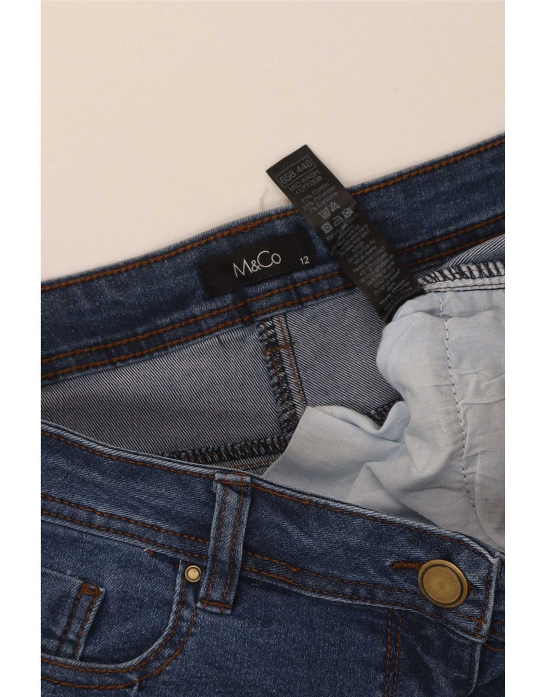 M&Co Damen Slim Jeans UK 12 Medium W34 L28 Blaue Baumwolle