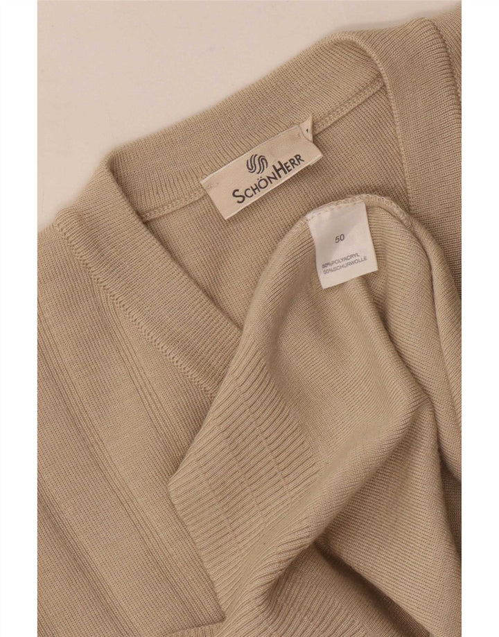 Vintage Herren Pullover mit V-Ausschnitt IT 50 Medium Beige gestreift Polyacryl