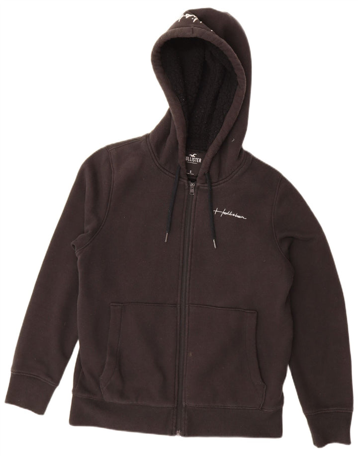 HOLLISTER Herren-Kapuzenpullover mit grafischem Reißverschluss, Größe S, schwarze Baumwolle