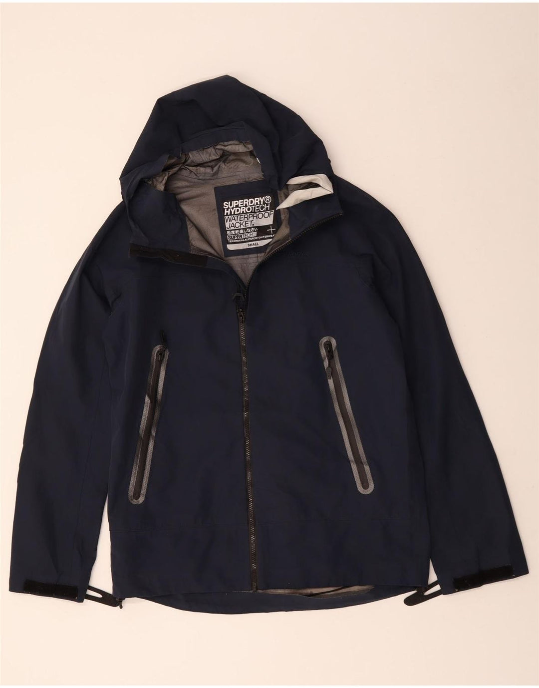 SUPERDRY Wasserdichte Herrenjacke mit Kapuze, UK 36, Größe S, Marineblau, Polyester