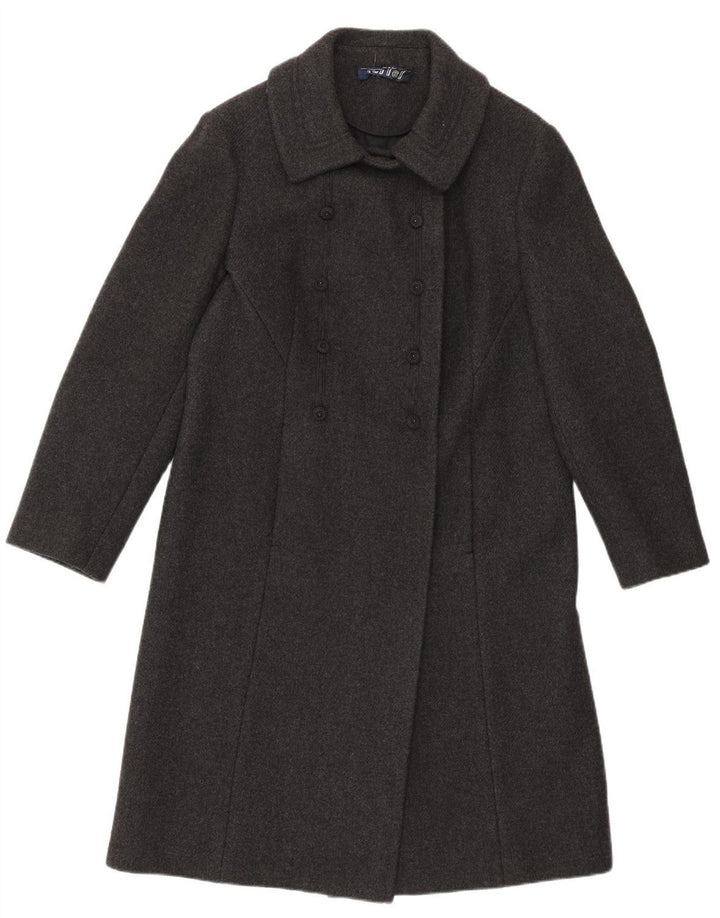 Vintage Damen Zweireihiger Mantel IT 46 Große graue Lammwolle
