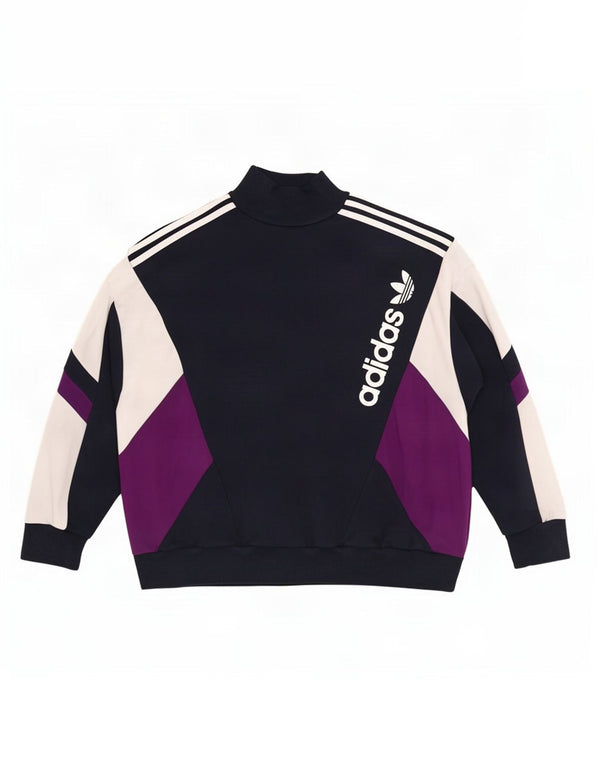 Adidas Damen Grafik-Sweatshirt-Pullover UK 16 Large Marineblau Farbblock