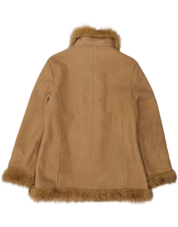 Vintage Damen offene Sherpa-Jacke UK 14 Large Beige Polyester