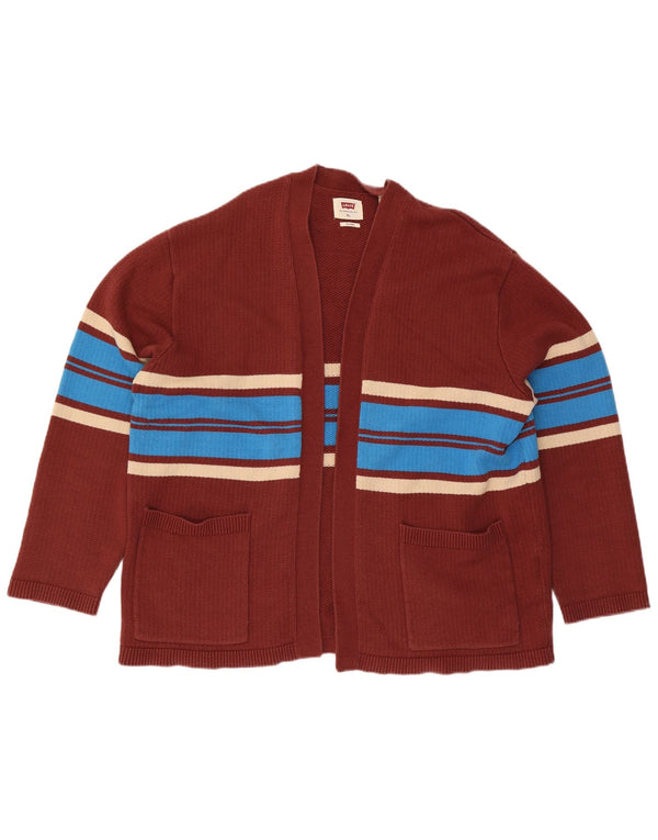 Levi's Womens Relaxed Open Cardigan Sweater UK 18 XL Maroon Gestreifte Baumwolle