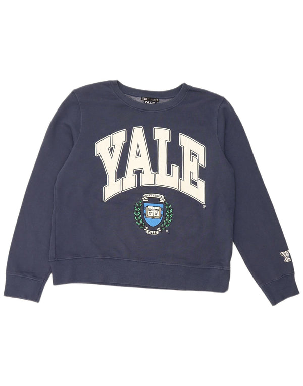 Zara Damen Yale University Graphic Sweatshirt Pullover UK 16 Large Marineblau