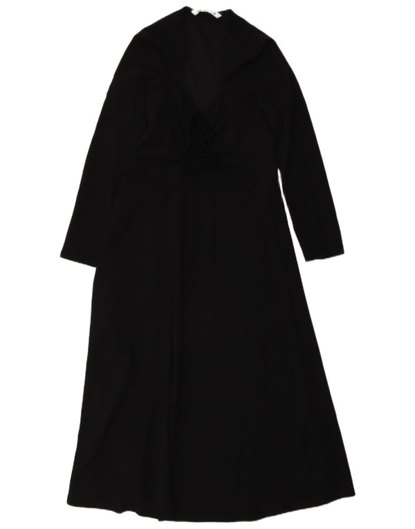 Zara Damen Langarm-Maxikleid UK 4 XS Schwarz