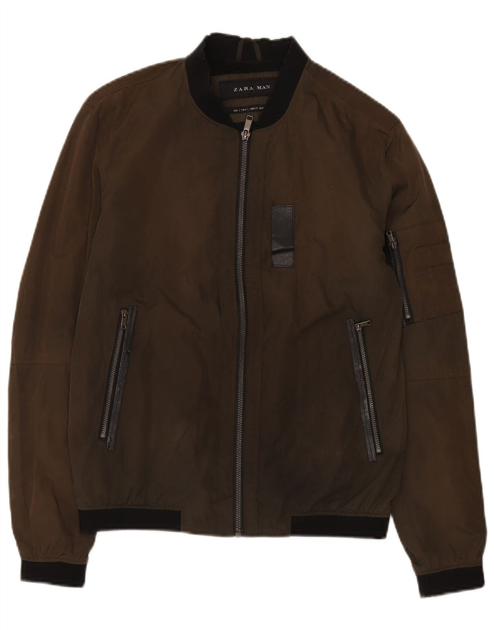 Zara Herren Bomberjacke UK 36 Small Braun Polyester
