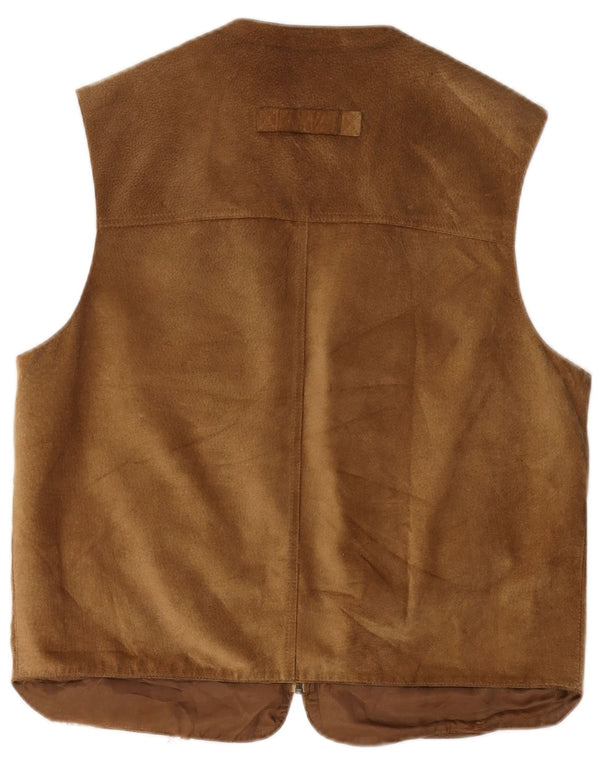 Vintage Herren Wildleder Utility Gilet UK 38 Mittelbraunes Leder