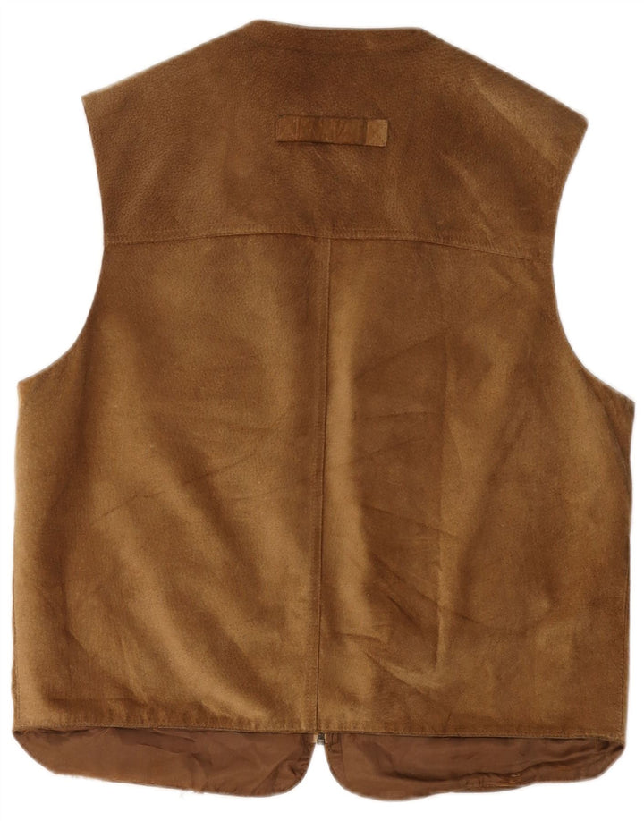 Vintage Herren Wildleder Utility Gilet UK 38 Mittelbraunes Leder