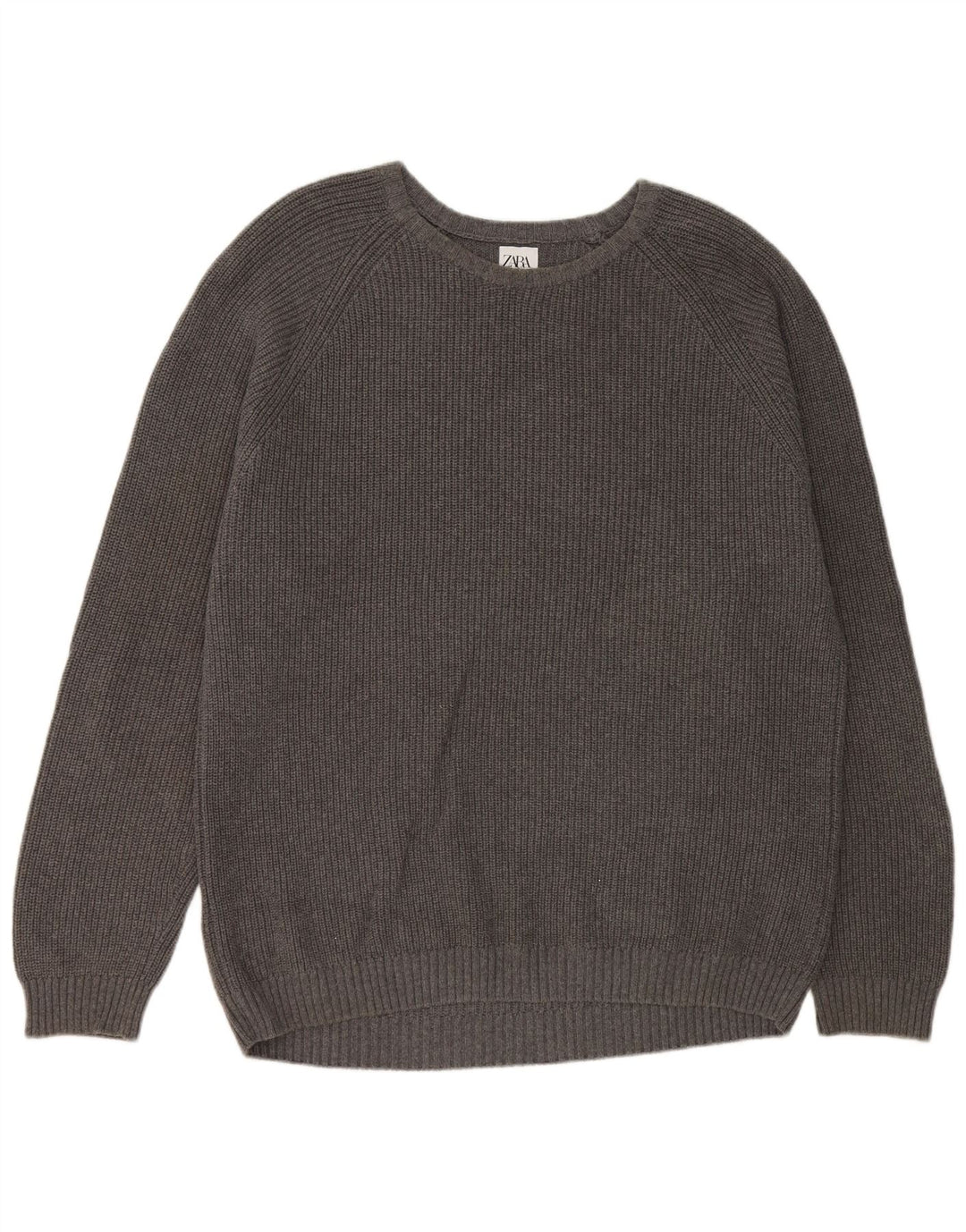 Zara Herren-Pullover mit U-Boot-Ausschnitt, XL, graue Baumwolle