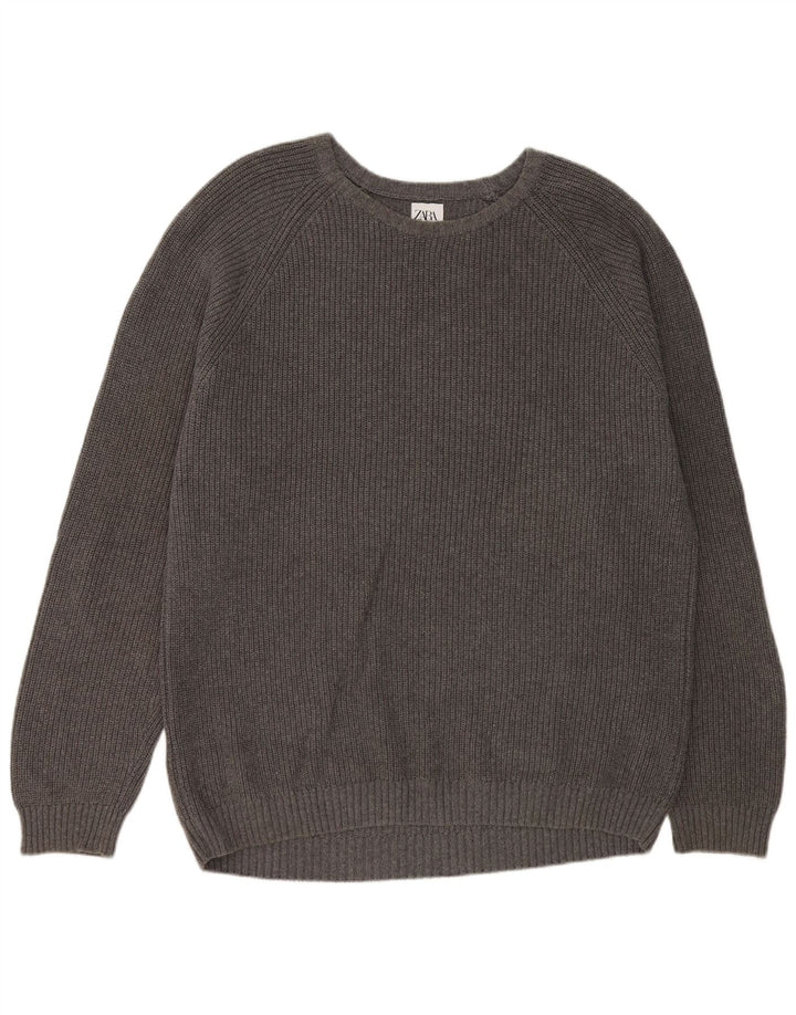 Zara Herren-Pullover mit U-Boot-Ausschnitt, XL, graue Baumwolle