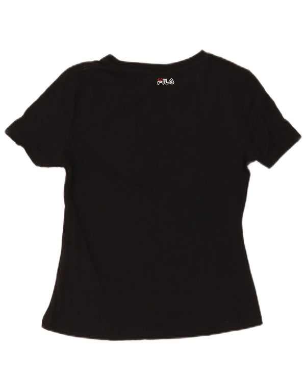 Fila Damen Grafik-T-Shirt Top UK 10 Small Schwarz Baumwolle