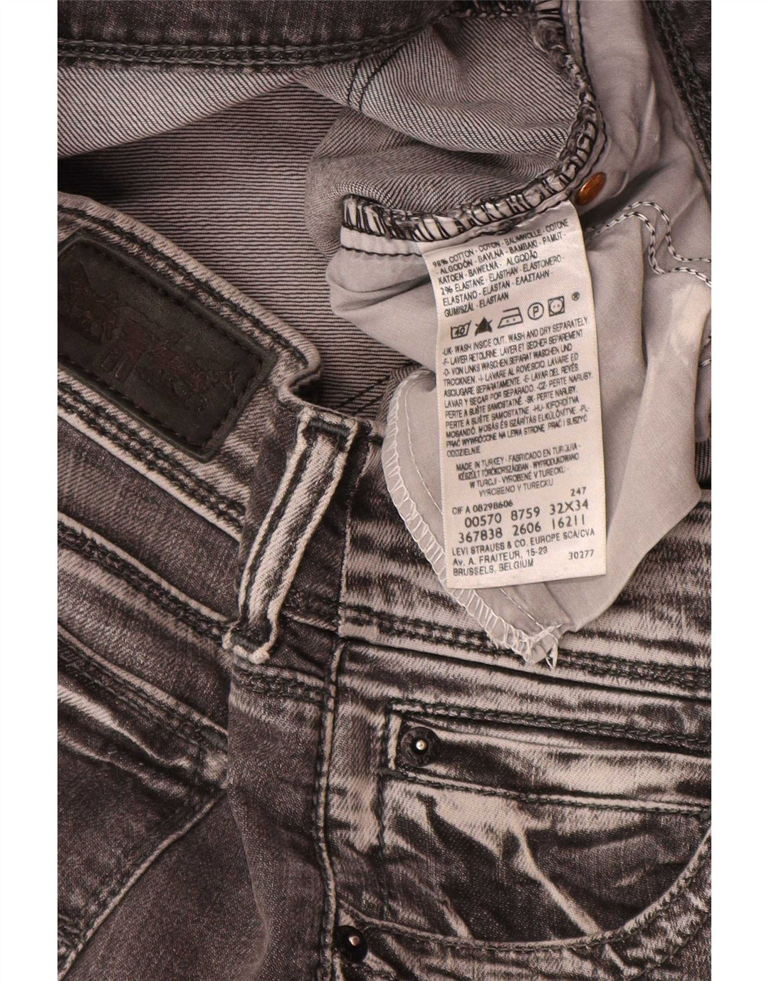 Levi's Damen 570 Straight Jeans W32 L34 Graue Baumwolle