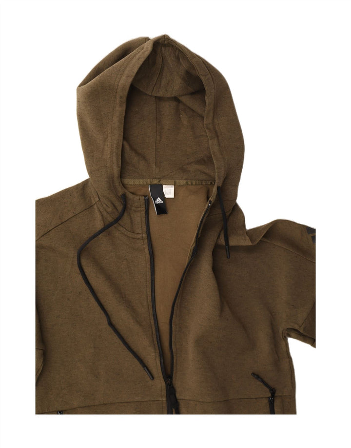 ADIDAS Mens Zip Hoodie Sweater Small Khaki Flecked Vintage Adidas and Second-Hand Adidas from Messina Hembry 