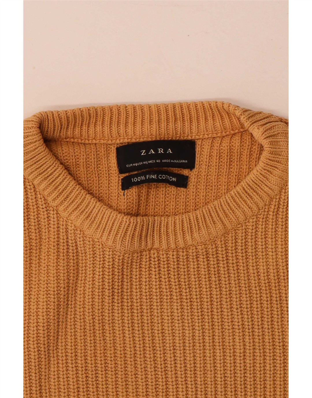 Zara Herren-Pullover mit Rundhalsausschnitt, mittelbeige Baumwolle