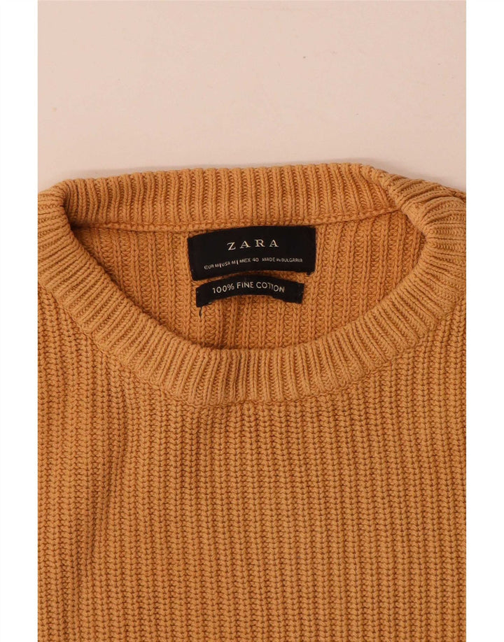 Zara Herren-Pullover mit Rundhalsausschnitt, mittelbeige Baumwolle