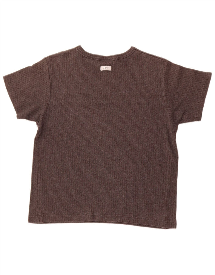 REEBOK Damen T-Shirt Top UK 12 Mittelgraue Colourblock-Baumwolle