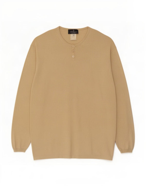 Les Copains Damen Longline-Pullover mit Knopfkragen IT 44 Mittelbeige