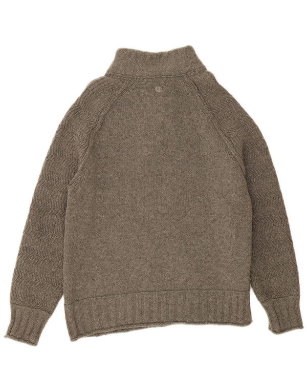 FAT FACE Herren-Pullover mit Knopfkragen, 2XL, graue Wolle mit Fischgrätenmuster