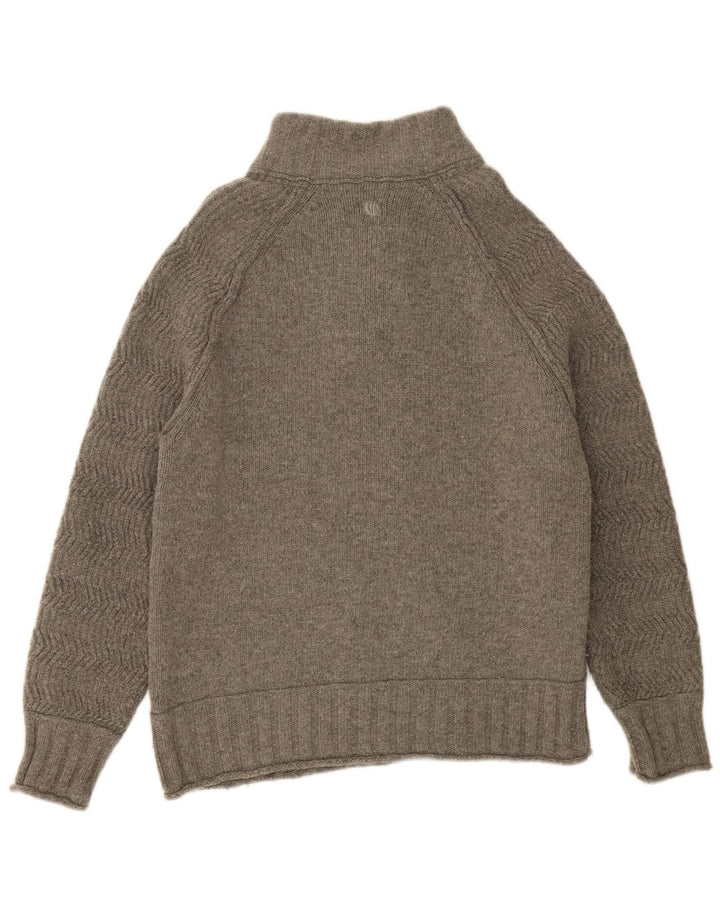 FAT FACE Herren-Pullover mit Knopfkragen, 2XL, graue Wolle mit Fischgrätenmuster