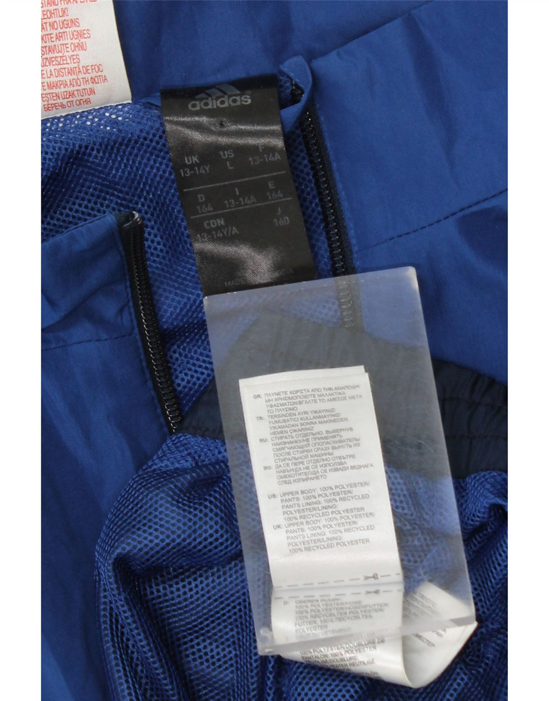 Adidas Regenjacke für Jungen, 13–14 Jahre, marineblaues Farbblock-Polyester