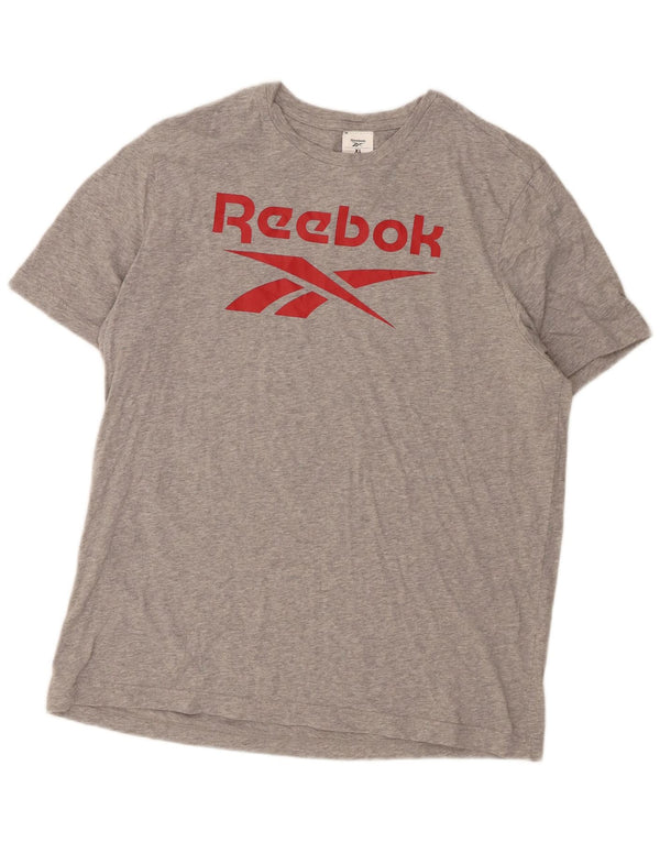 Reebok Herren Grafik-T-Shirt-Oberteil XL aus grau gefleckter Baumwolle