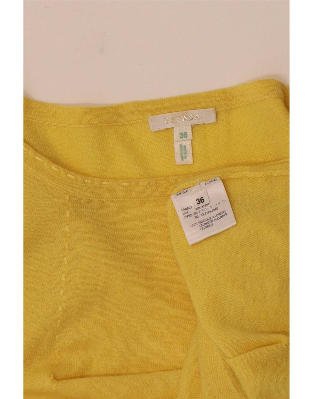 Escada Damen T-Shirt Top EU 36 Small Gelb Kaschmir