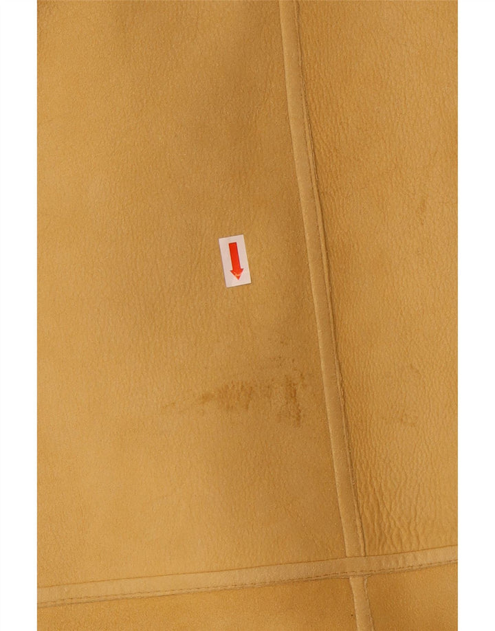 Vintage Damen Zweireihiger übergroßer Lammfellmantel IT 44 Mittelgelb