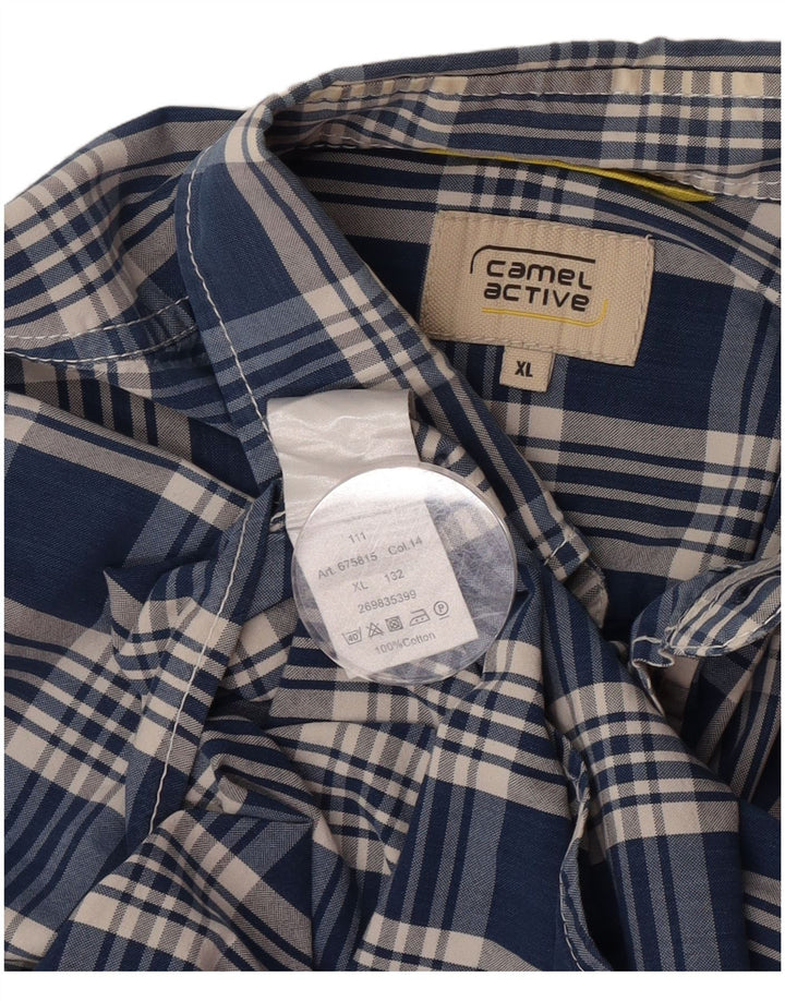 Camel Active Herren-Kurzarmhemd XL, blau kariert, Baumwolle