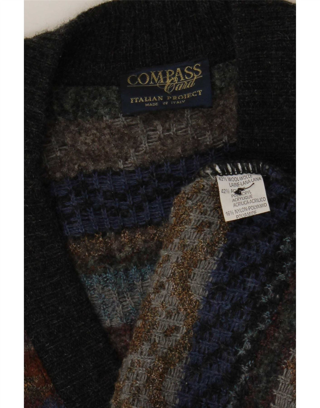 COMPASS CARD Herren-Strickjacke IT 52 Große graue geometrische Wolle