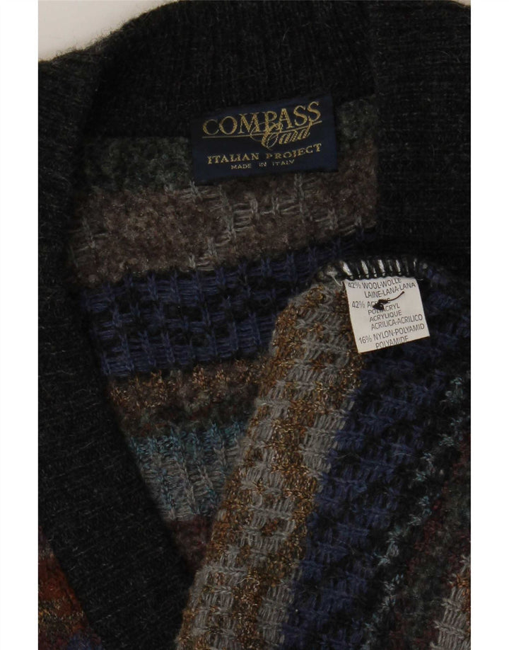 COMPASS CARD Herren-Strickjacke IT 52 Große graue geometrische Wolle