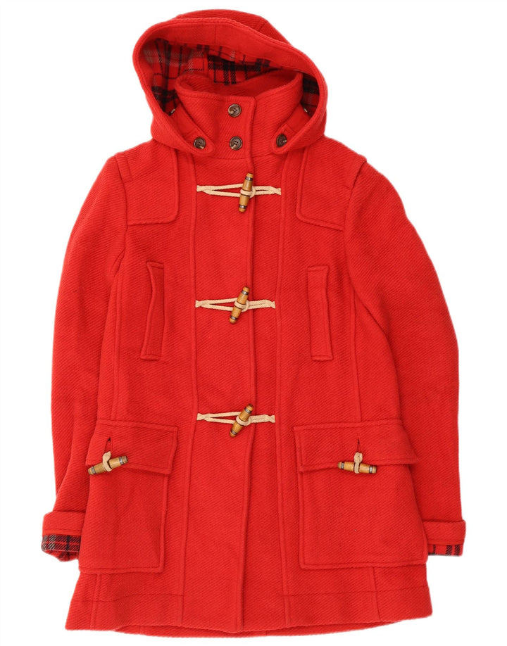 Topshop Damen-Dufflecoat mit Kapuze, UK 8, Größe S, rote Wolle