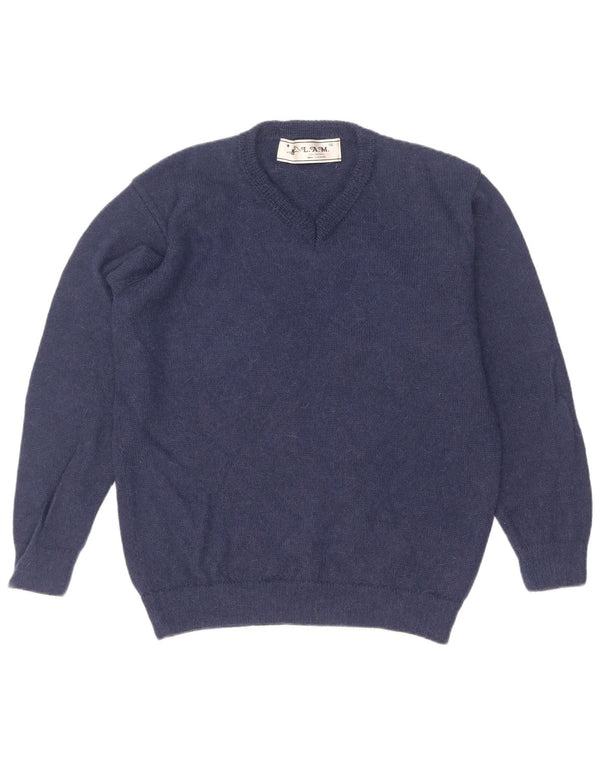 Vintage Herren Pullover mit V-Ausschnitt XL Marineblaue Alpakawolle