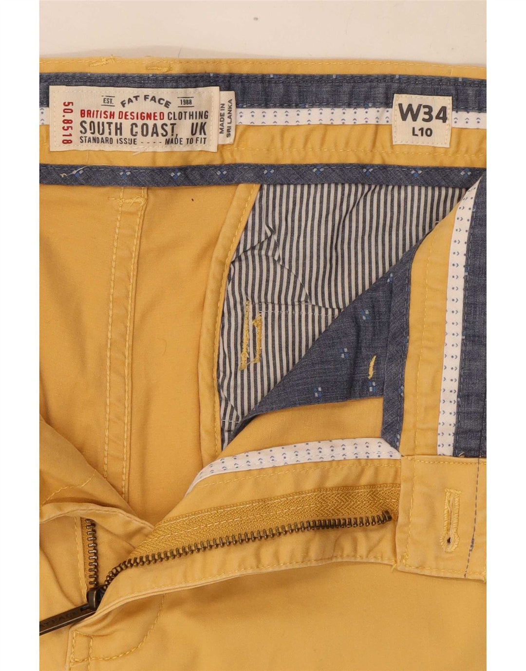 Fat Face Herren-Chinoshorts, W34, Größe L, Gelb, Baumwolle