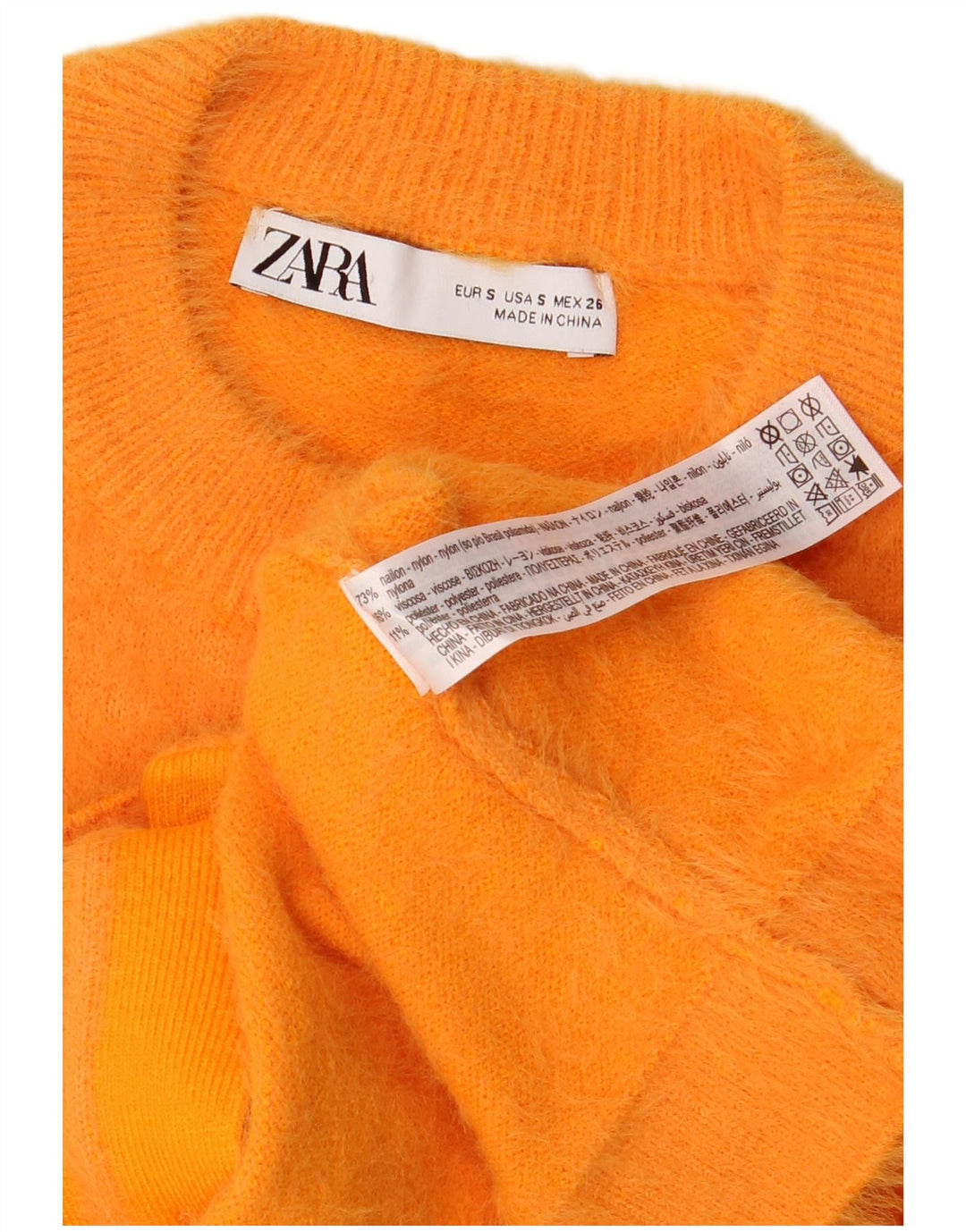 Zara Damen Crop Cardigan Pullover UK 10 Small Orange Nylon