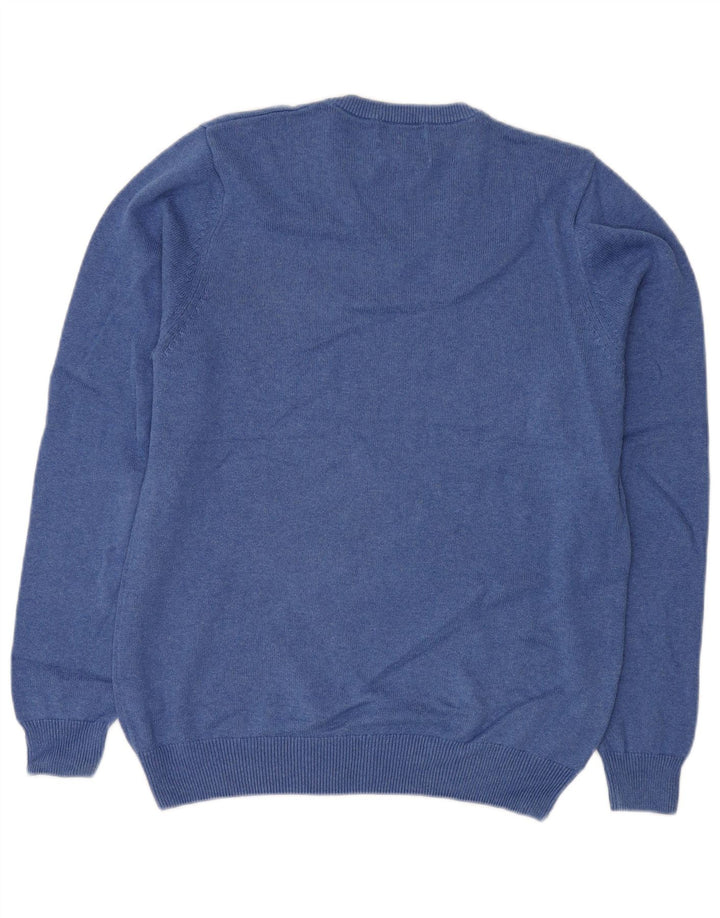 Marks & SPENCER Herren-Pullover mit V-Ausschnitt, mittelblaue Baumwolle
