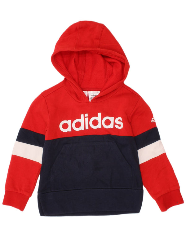 Adidas Jungen Kapuzenpullover mit Grafik, 3–4 Jahre, rote Farbblock-Baumwolle