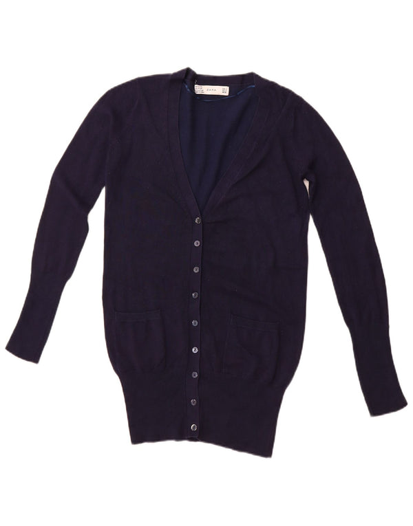 ZARA Damen-Cardigan-Pullover UK 10 Small Marineblau Rayon
