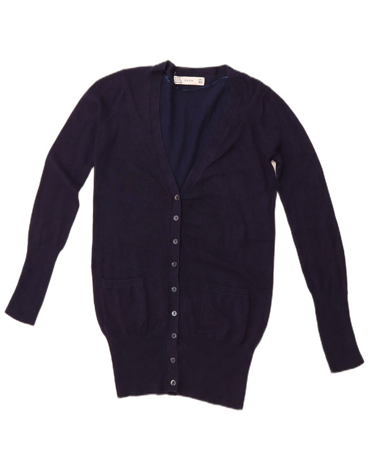 ZARA Damen-Cardigan-Pullover UK 10 Small Marineblau Rayon