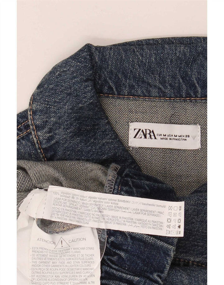Zara Damen Crop Übergroße Jeansjacke UK 14 Mittelblaue Baumwolle