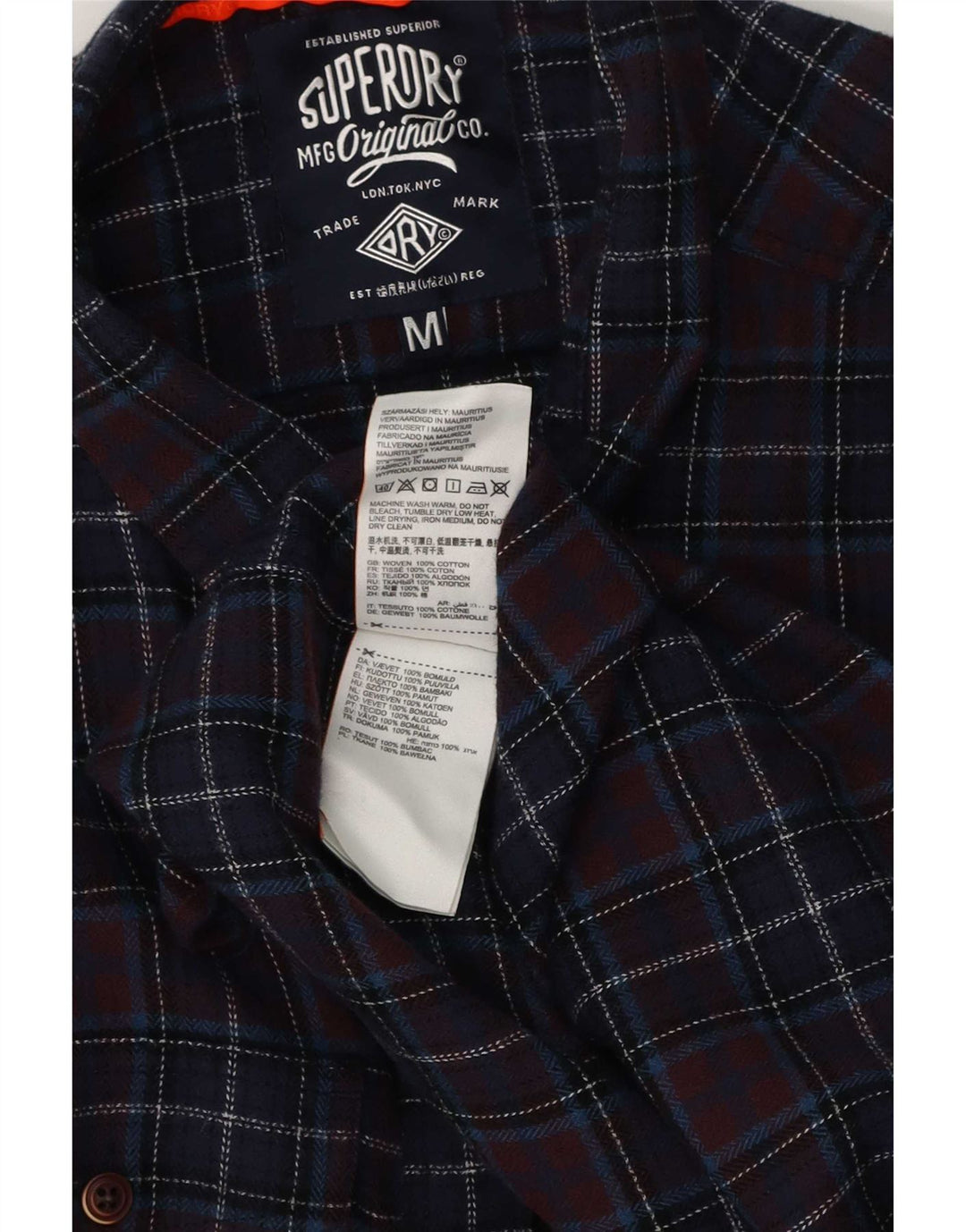 Superdry Herren-Flanellhemd mit normaler Passform, mittelblau, kariert, Baumwolle