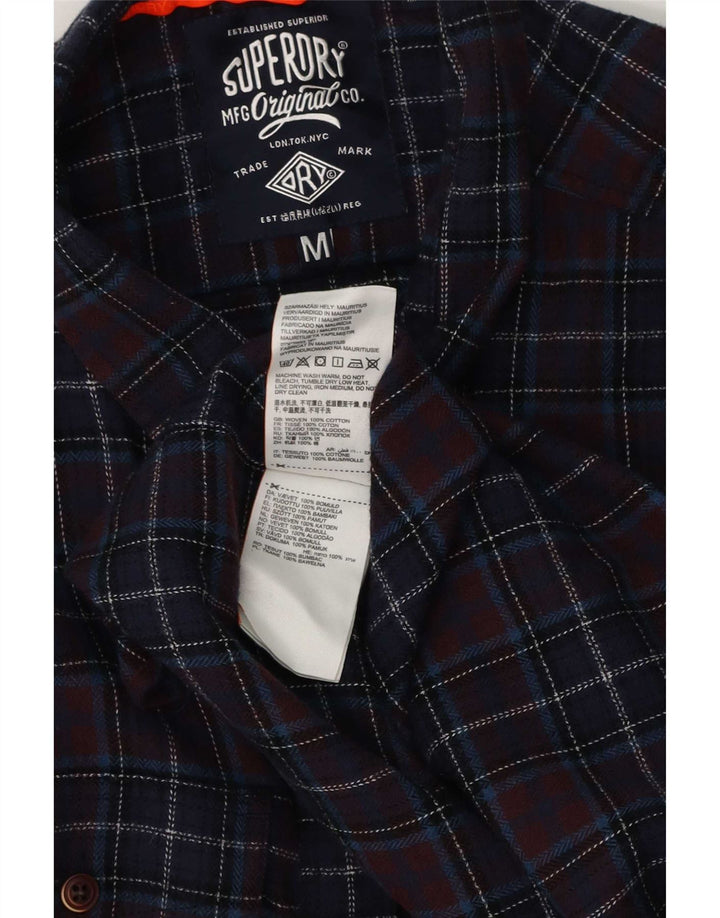 Superdry Herren-Flanellhemd mit normaler Passform, mittelblau, kariert, Baumwolle