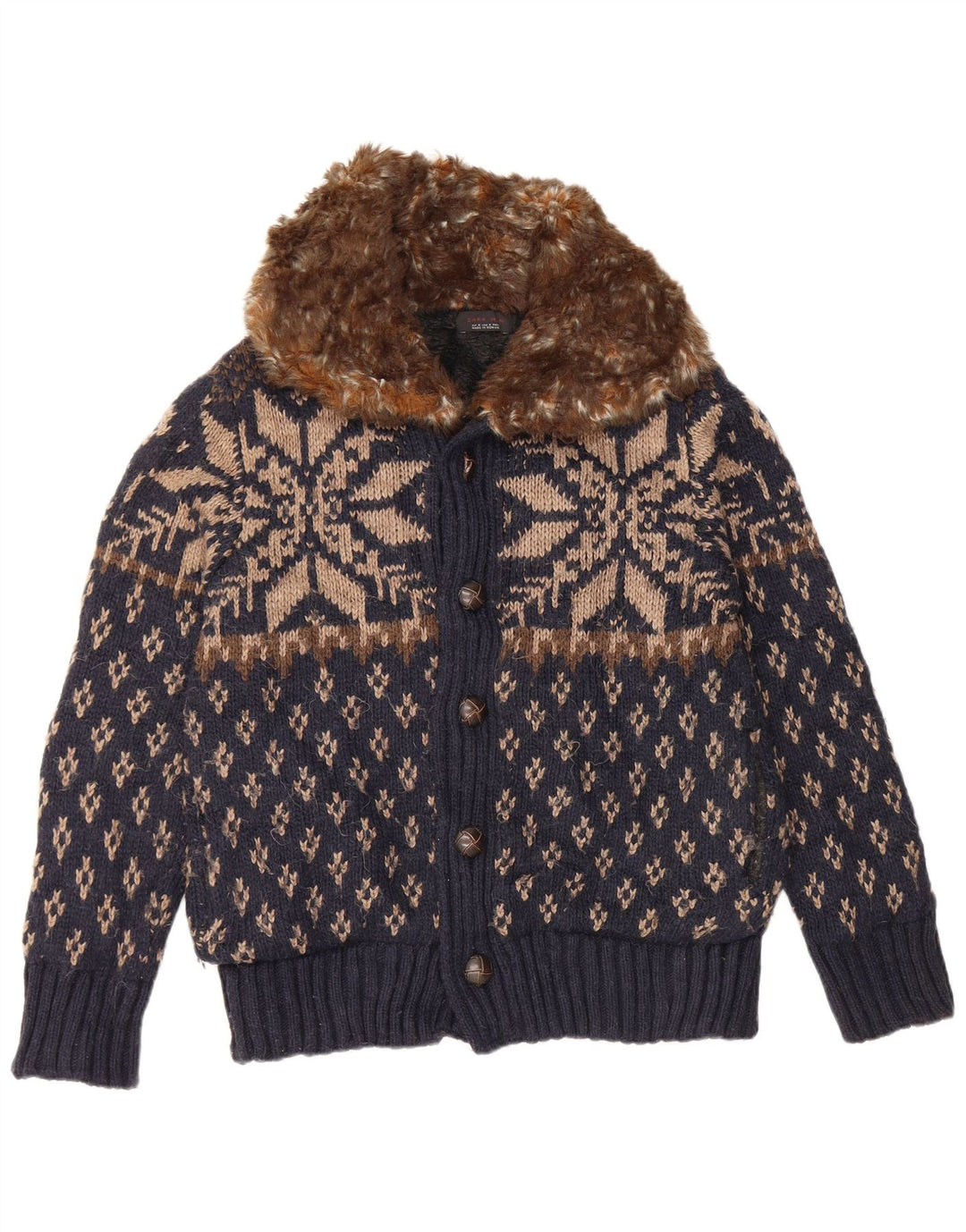 Zara Herren-Strickjacke, mittleres Marineblau, Fair-Isle-Acryl