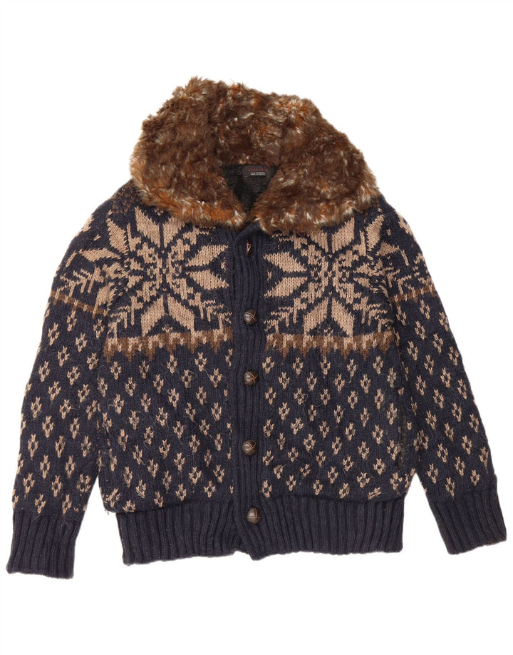 Zara Herren-Strickjacke, mittleres Marineblau, Fair-Isle-Acryl