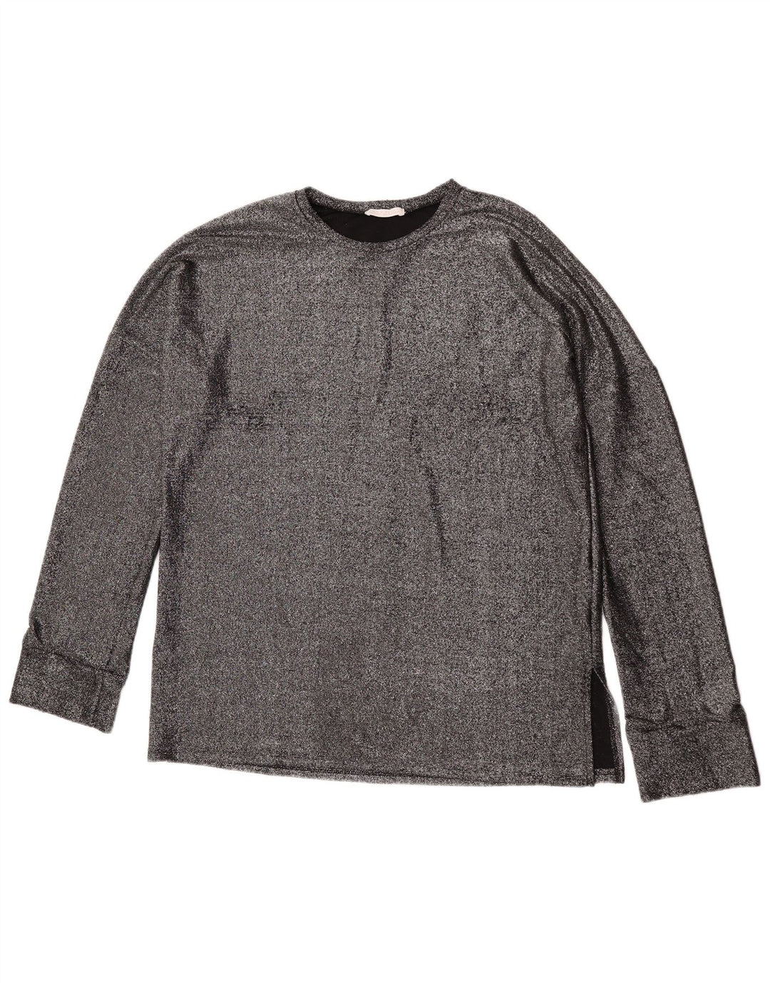 Zara Damen Übergroßes Top Langarm UK 10 Small Silber Polyamid