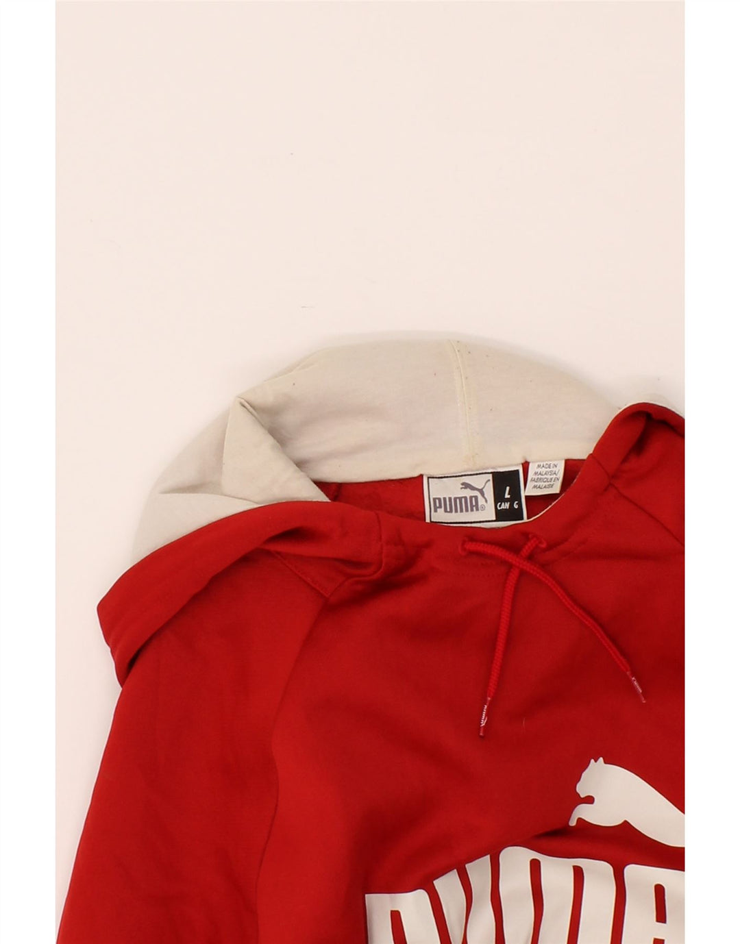 PUMA Mens Graphic Hoodie Jumper Large Red Polyester Vintage Puma and Second-Hand Puma from Messina Hembry 