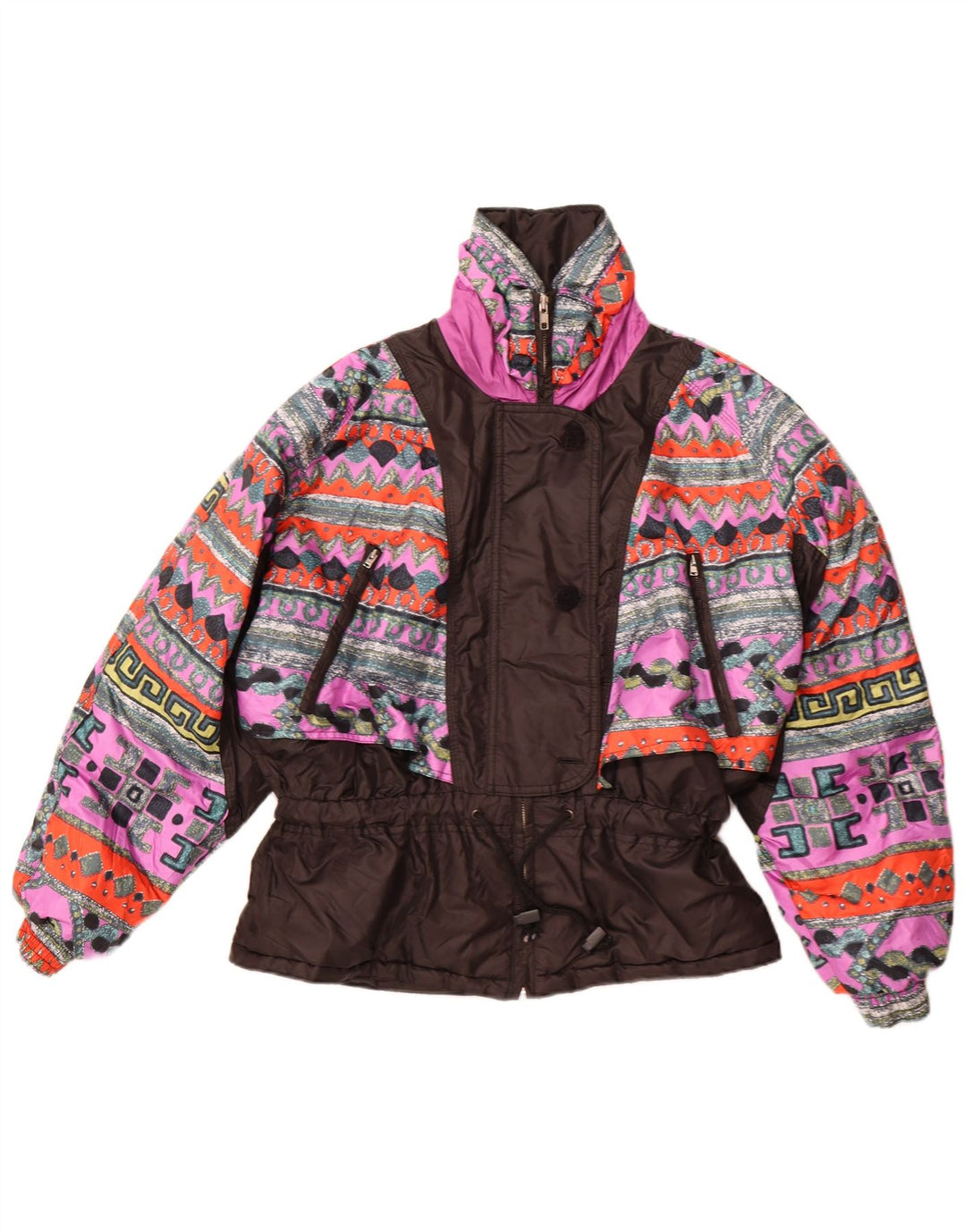 Vintage Damen Windjacke EU 42 Großes schwarzes geometrisches Polyester