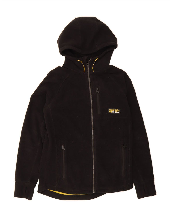 SUPERDRY Mens Hooded Fleece Jacket UK 36 Small Black Polyester Vintage Superdry and Second-Hand Superdry from Messina Hembry 
