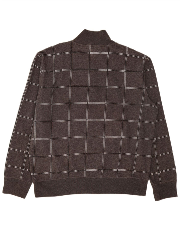 Nautica Herren-Sweatshirt mit Reißverschluss am Hals, mittelgrau karierte Baumwolle