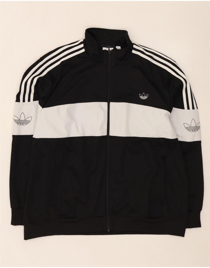 ADIDAS Herren-Trainingsanzug mit grafischem Oberteil, 2XL, schwarzes Farbblock-Polyester